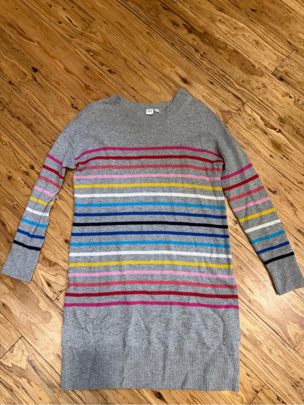Gap Gray Striped Crewneck Sweater Dress